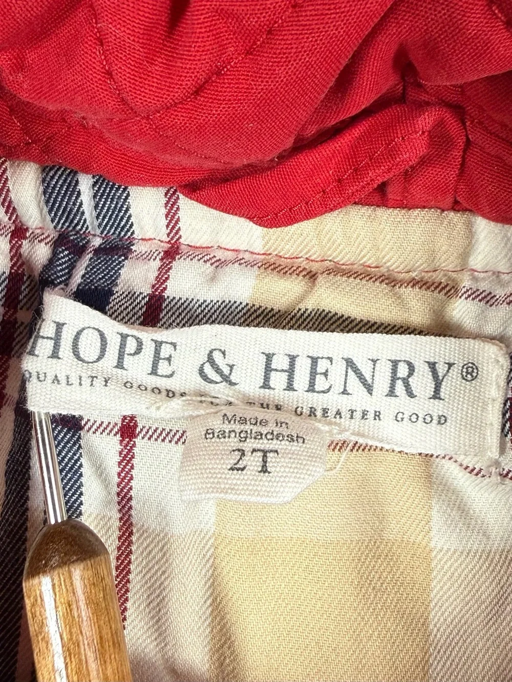 HOPE & HENRY Girls Quilted Peacoat Double Breasted Red Jacket Size 2T Classic